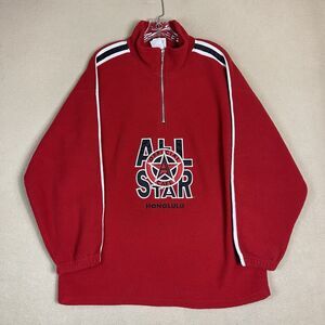 All Star Cafe Sweater Mens Large Red‎ Honolulu 1/4 Zip Embroidered Vintage 1997